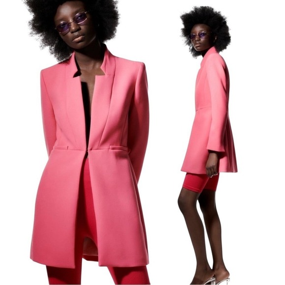 Zara Jackets & Blazers - Structured Tailored Pink Longline Blazer Jacket Medium -Fitted Lined Statement